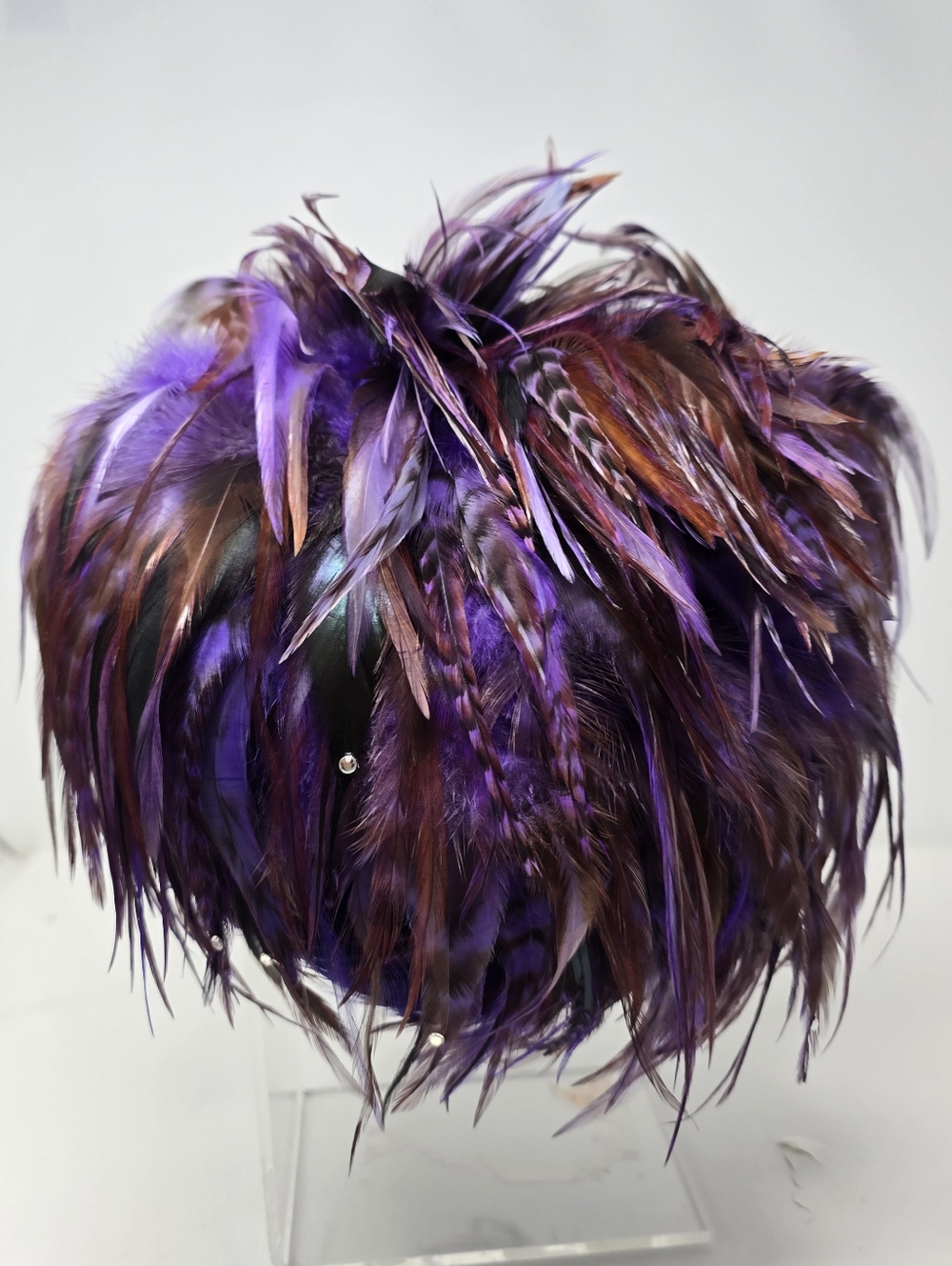 Vintage Jack McConnell Boutique Purple Feather Rhinestone Hat